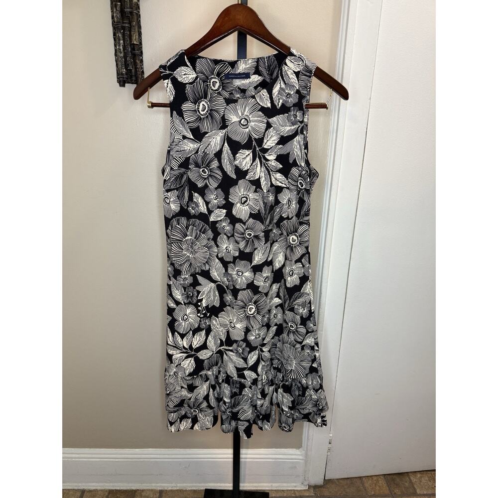 Tommy Hilfiger Women Black/White Floral Ruffle Sleeveless Shift Dress Size 6